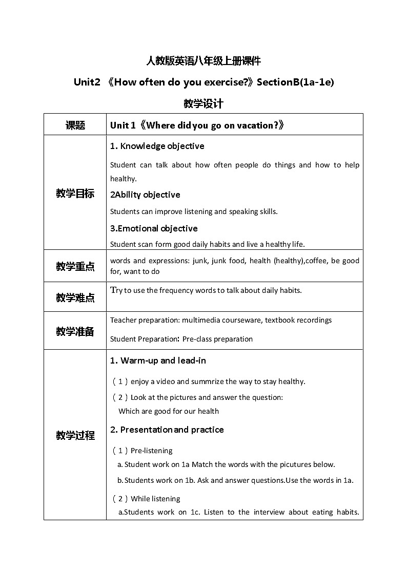 八上unit2 SectionB(1a-1e)课件+教案+习题01