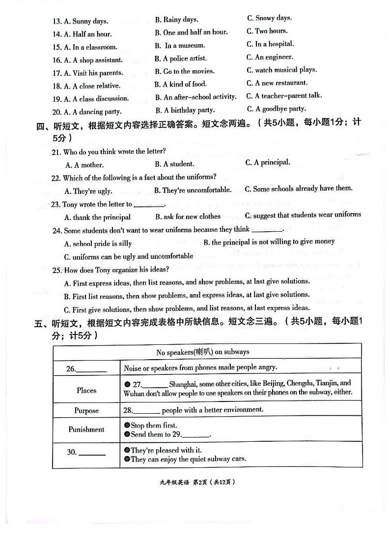 2022年四川省成都市成华区中考英语二诊试题02