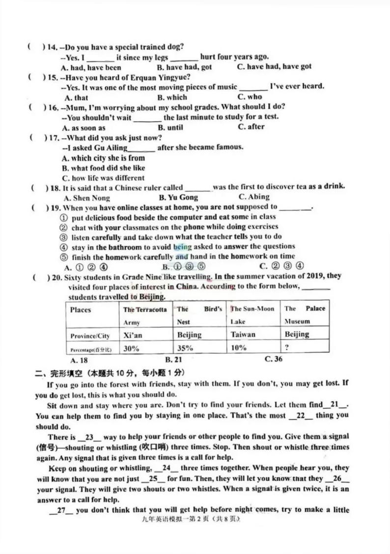 2022年黑龙江省大庆市中考一模英语试卷（PDF版有答案）02