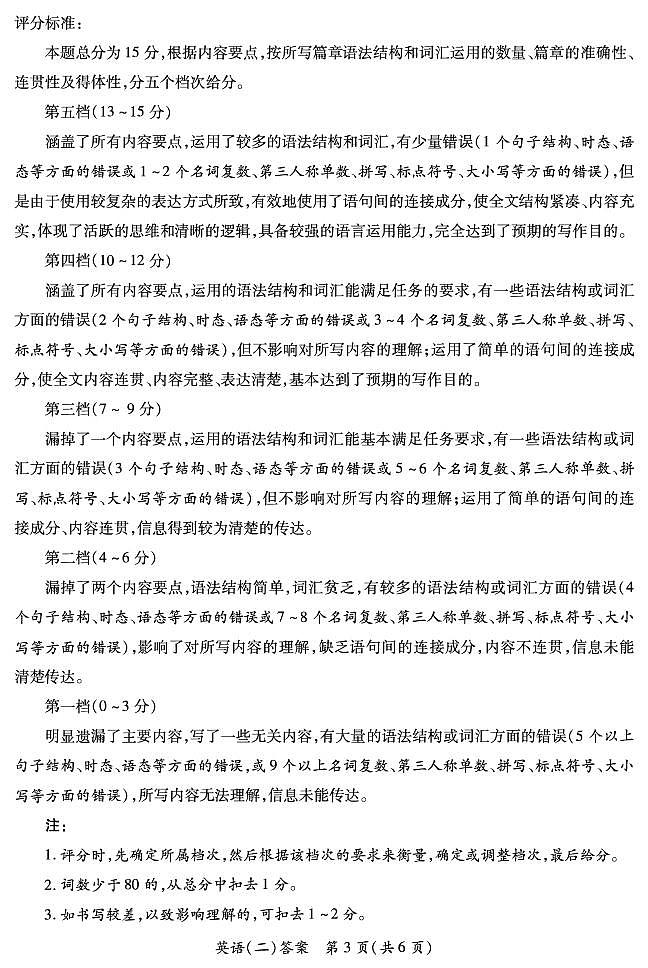 2022模考（二）·英语参考答案第3页