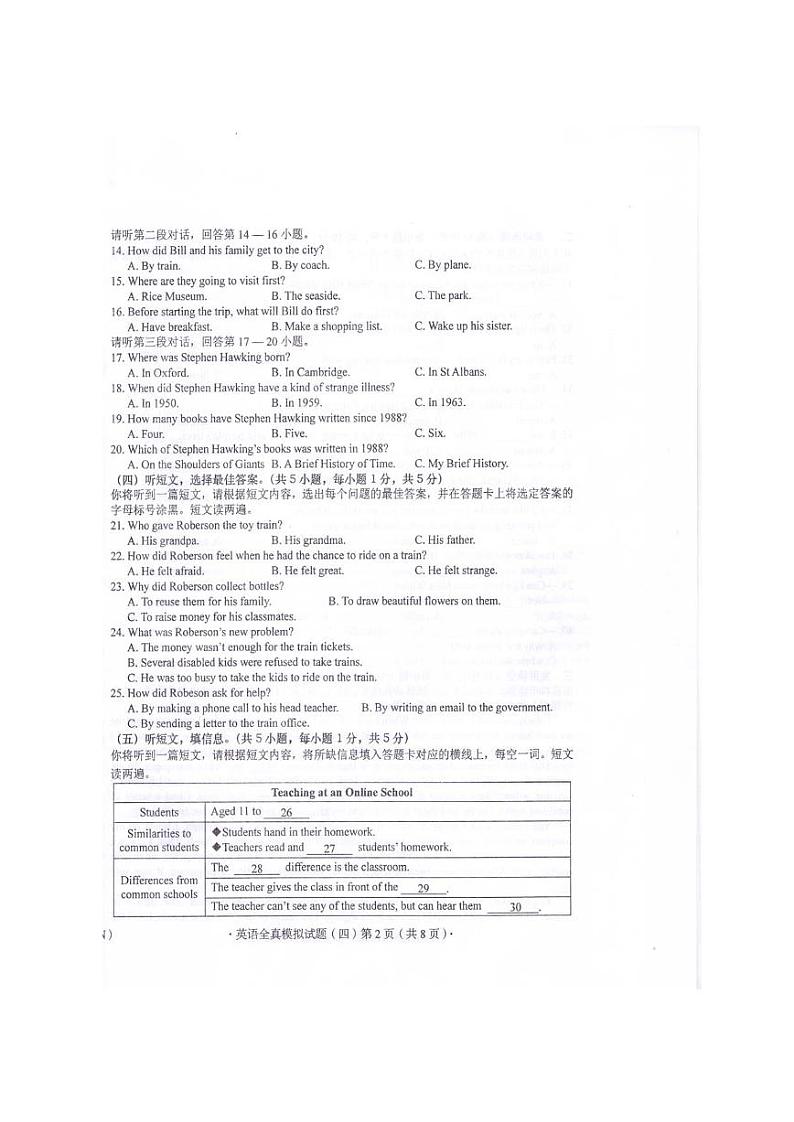 2022年广西北部湾经济区中考英语全真模拟试题（四）02