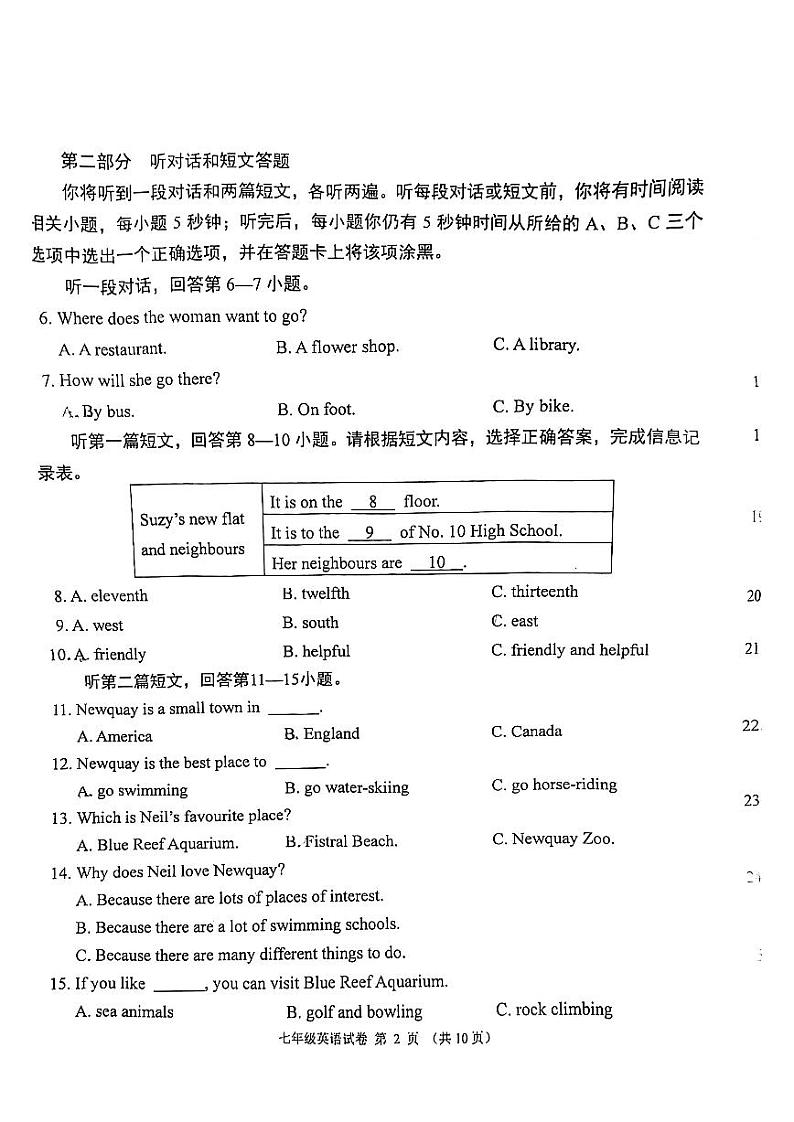 江苏省南京市鼓楼区2021-2022学年七年级下学期期中考试 英语试卷（PDF版；无答案）第2页