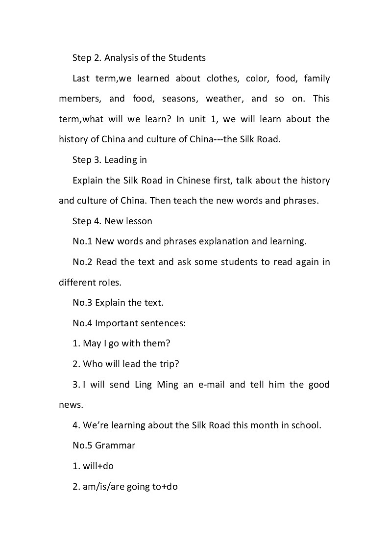 冀教版七年级下册英语 1 A Trip to China 教案02