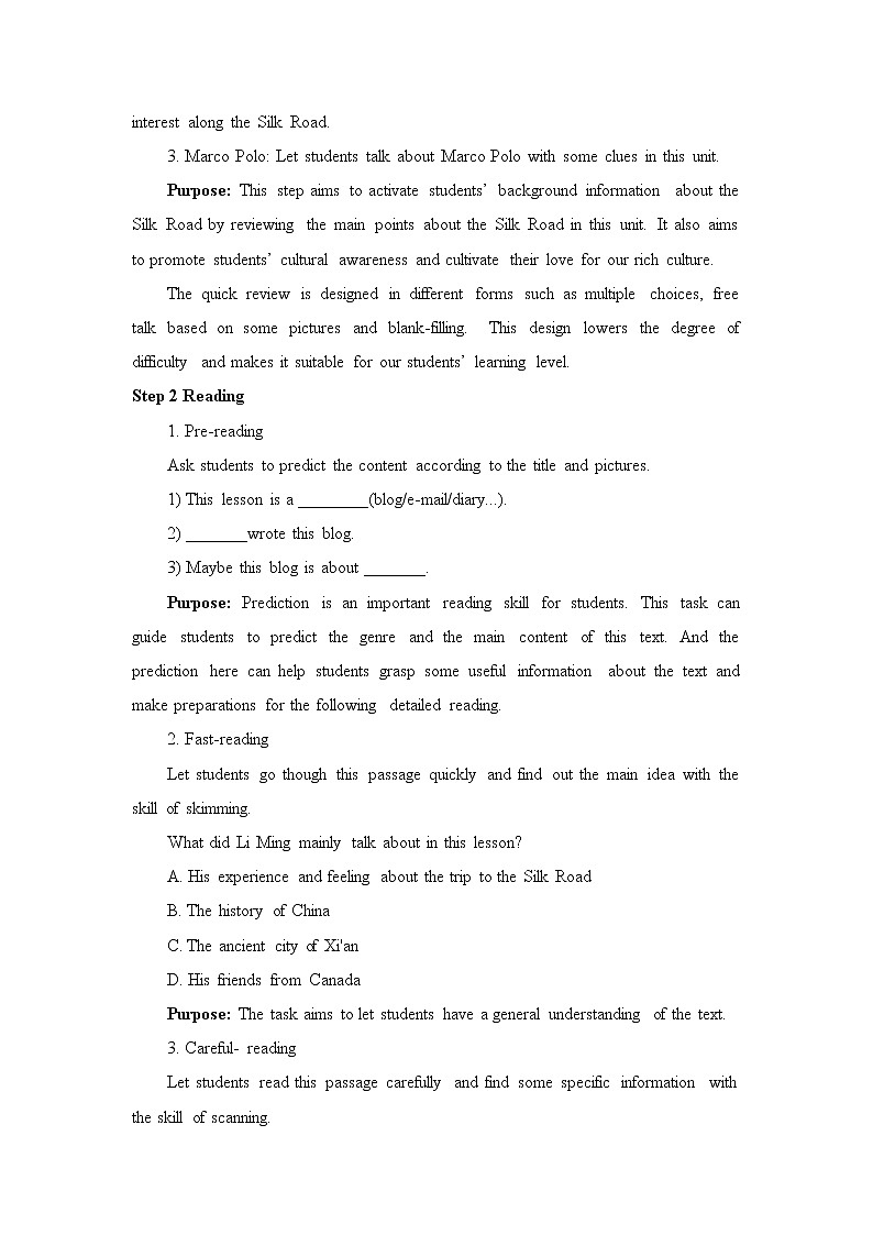 冀教版七年级下册英语 12 A Blog about the Silk Road 教案02