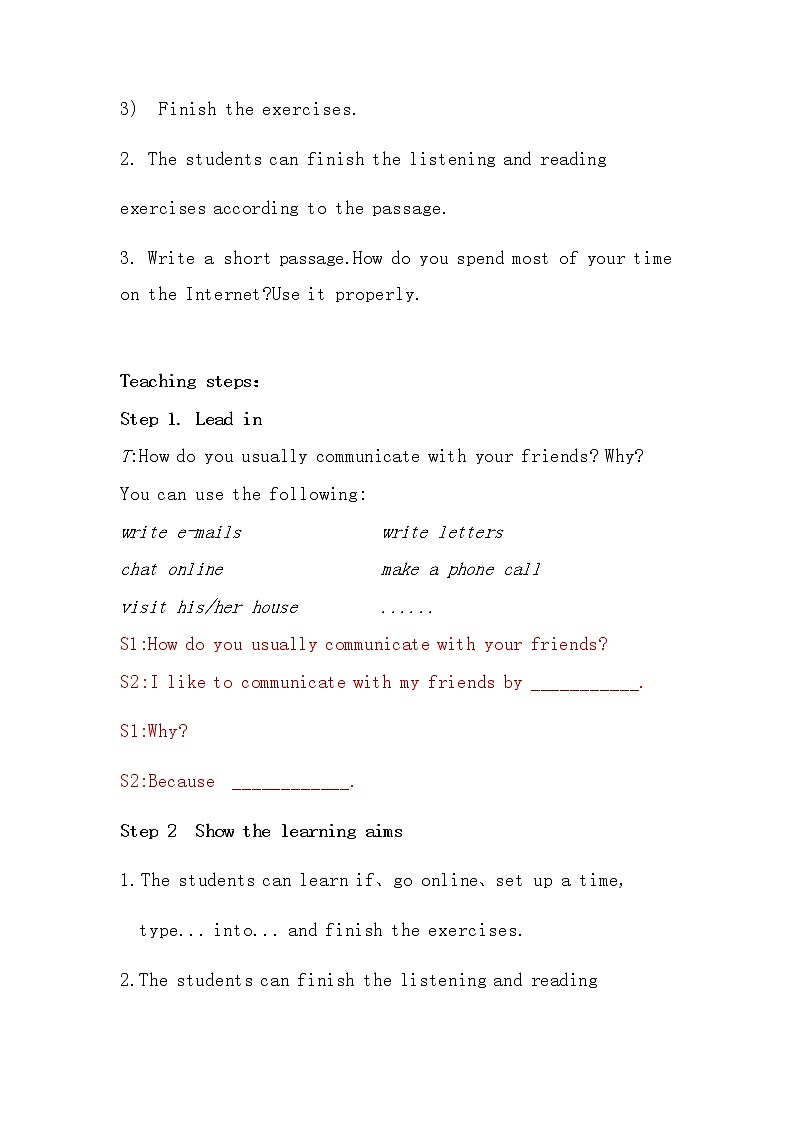 冀教版八年级下册英语 24 An E-mail to Grandpa 教案02