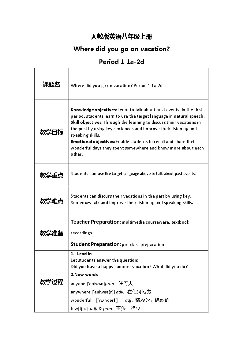 unit1 where did you go on vacation Section A1a-2d课件+教案+练习01