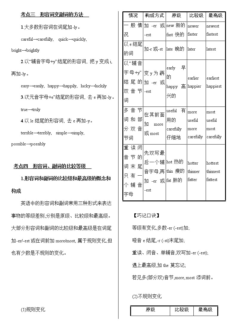 中考英语语法考点梳理手册04--形容词和副词（（学练结合版）学案第2页