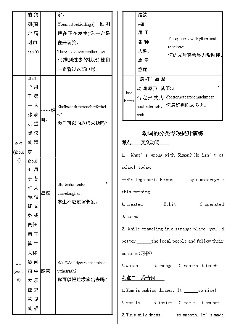 中考英语语法考点梳理手册05--动词、非谓语动词（学练结合版）学案第3页