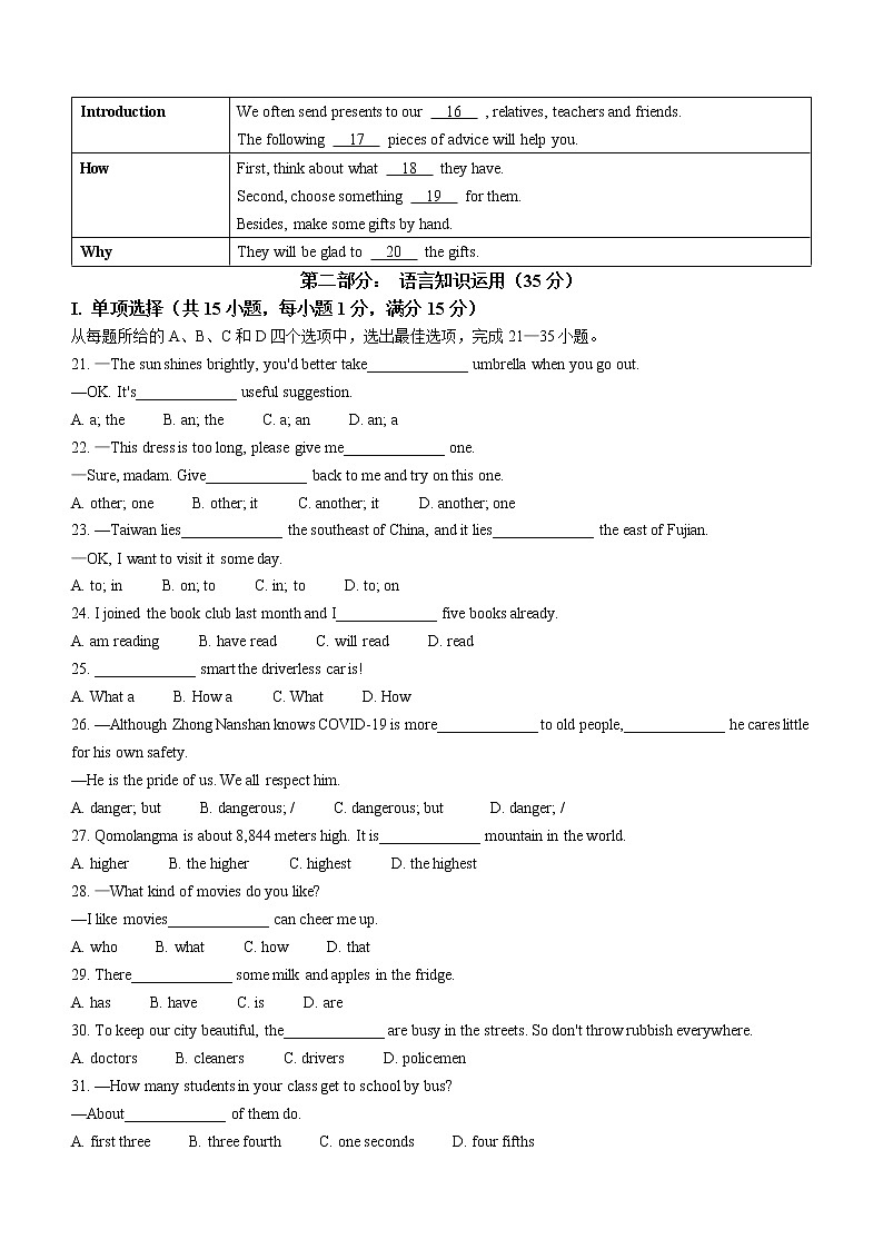2022年贵州省黔东南州中考一模英语试题（无听力）02