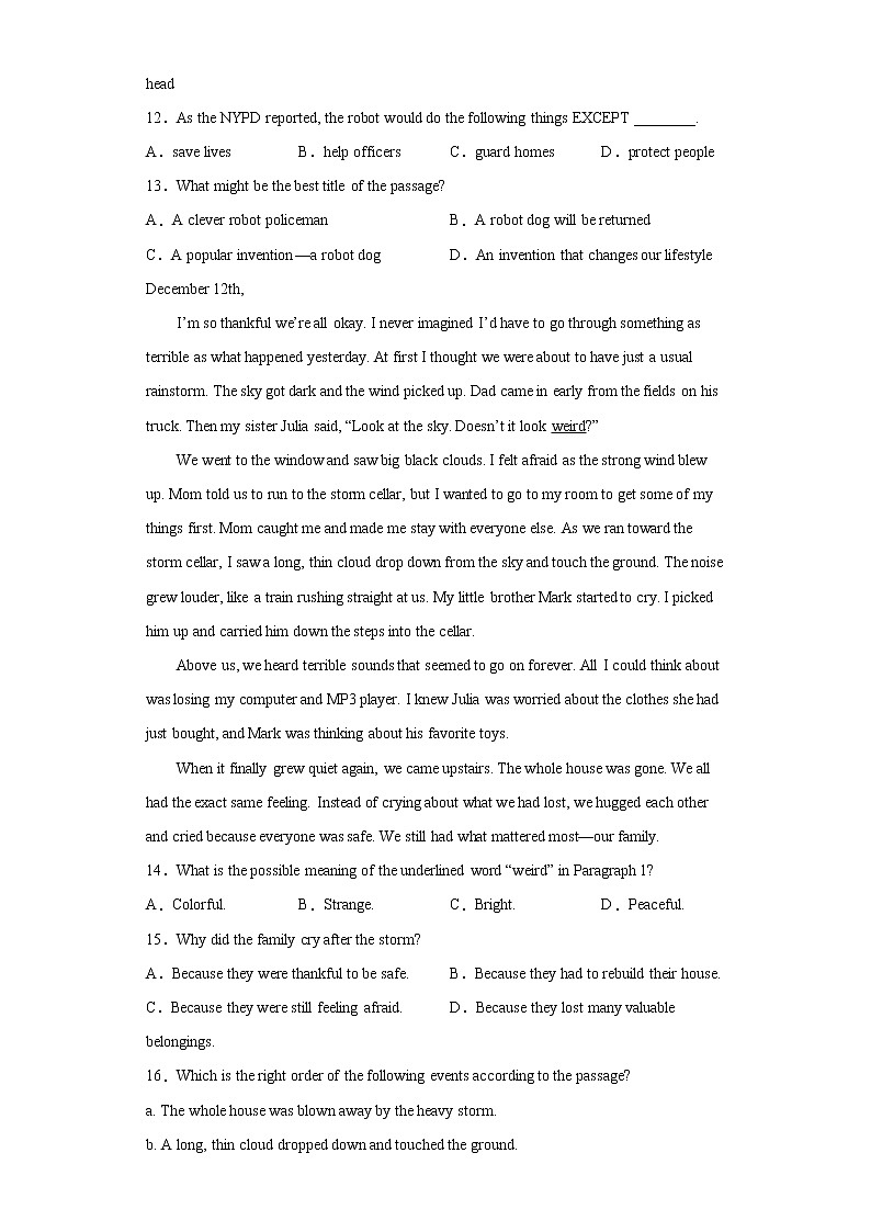 2022年山东省枣庄市薛城区中考一模英语试题(word版含答案)第3页