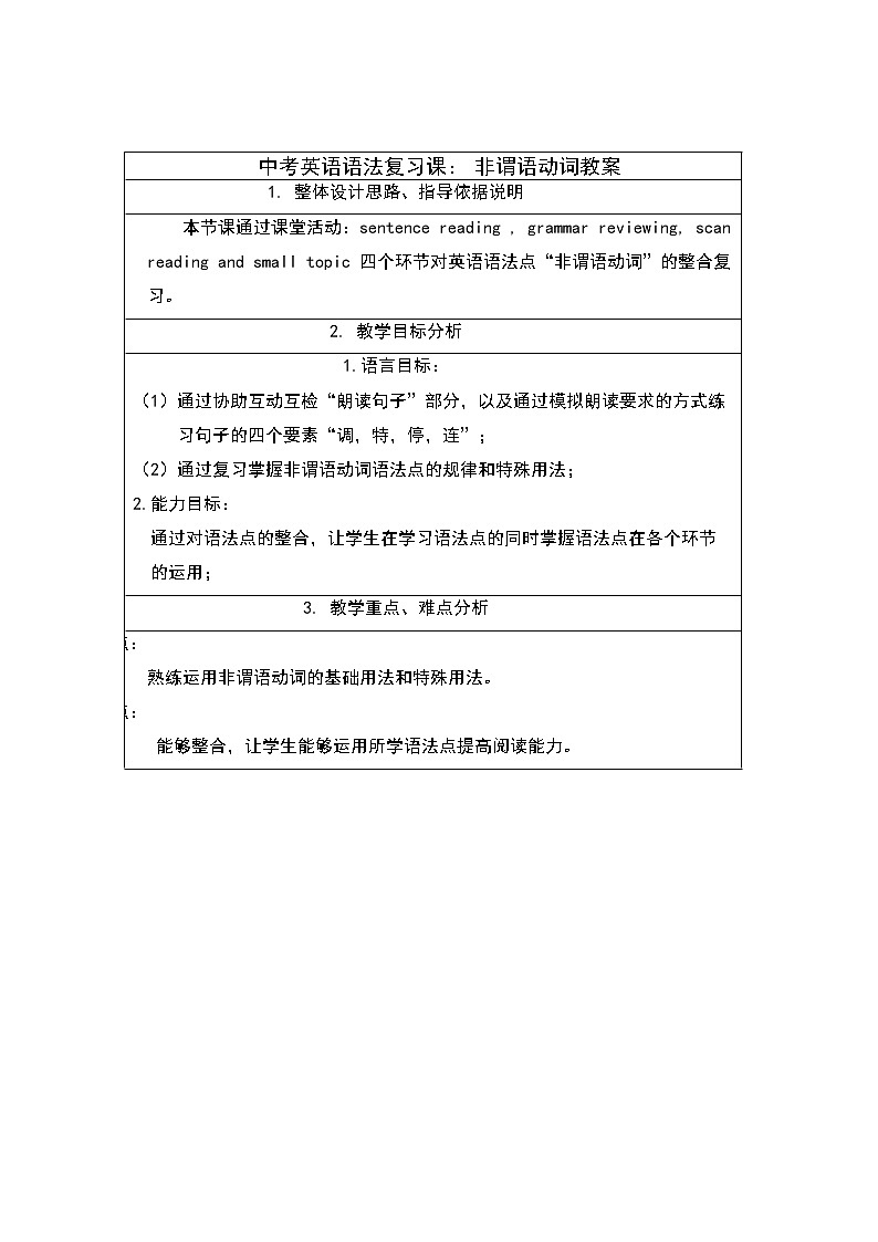 2022年中考英语语法复习课：非谓语动词教案公开课教学设计01