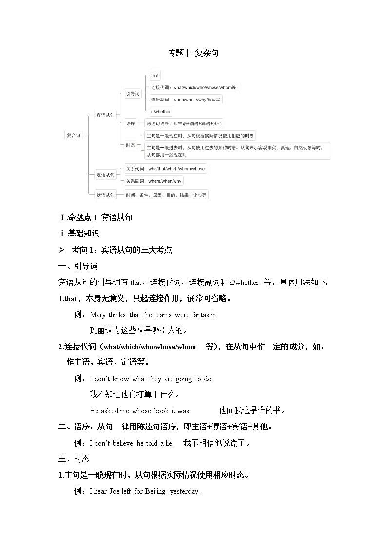 2022年鲁教版九年级语法专题研究十、复合句（基础知识、例题及练习题）学案第1页