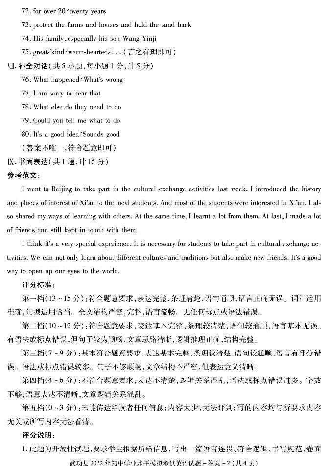 2022年陕西省咸阳市武功县初中学业水平考试模拟考试英语卷及答案（图片版）02