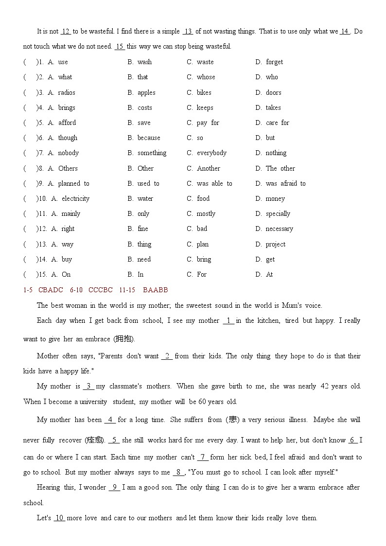 译林牛津英语八年级下册期末复习——完型填空专项练习（附答案）02