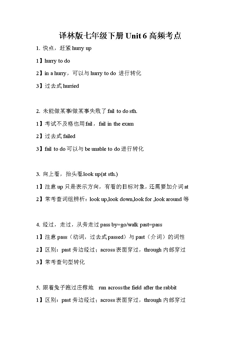 译林七年级下册Unit 6 高频考点学案01