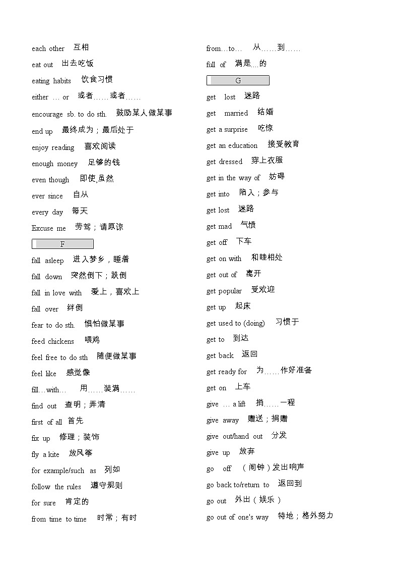 人教版初中英语词组、短语及固定搭配大全【七—九年级全册整理】03