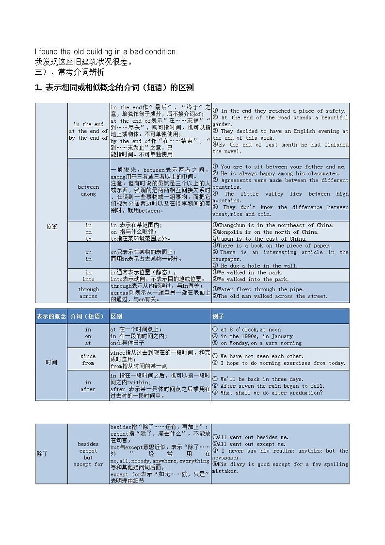 中考英语语法复习——介词的分类、用法归纳及练习（有答案）学案02