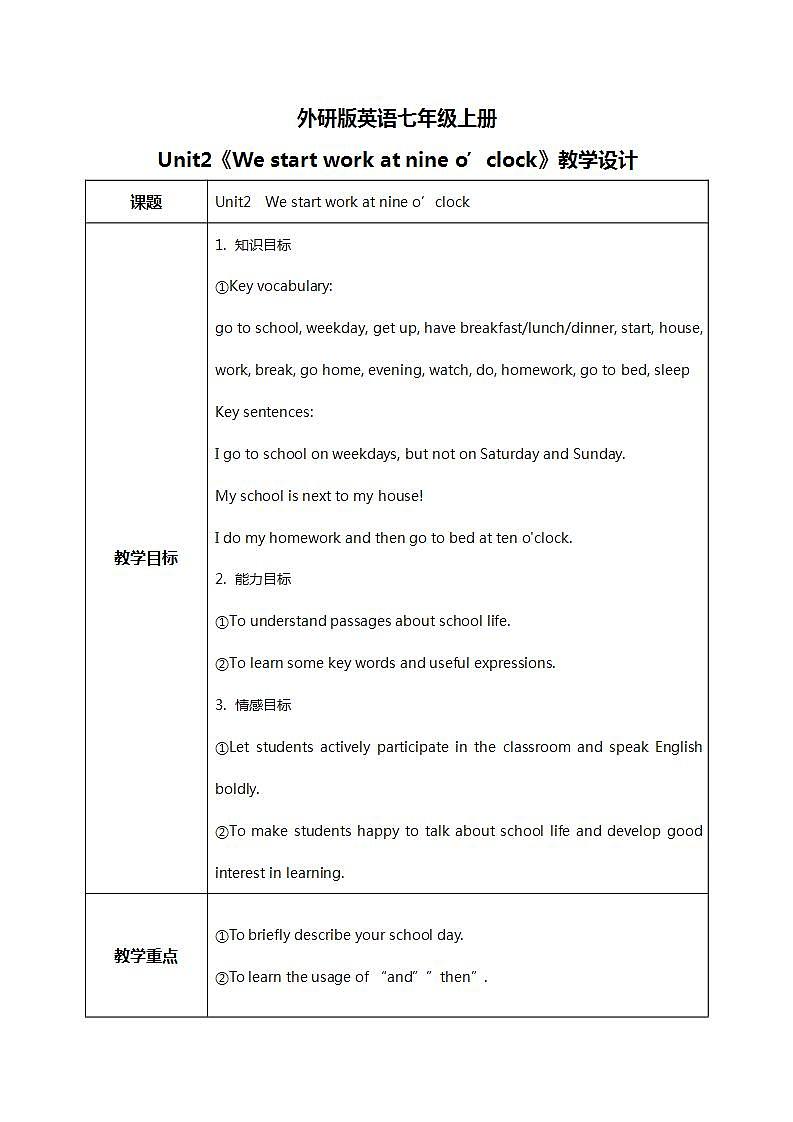 Module5 Unit2 We start work at nine o’clock 课件 PPT+教案01