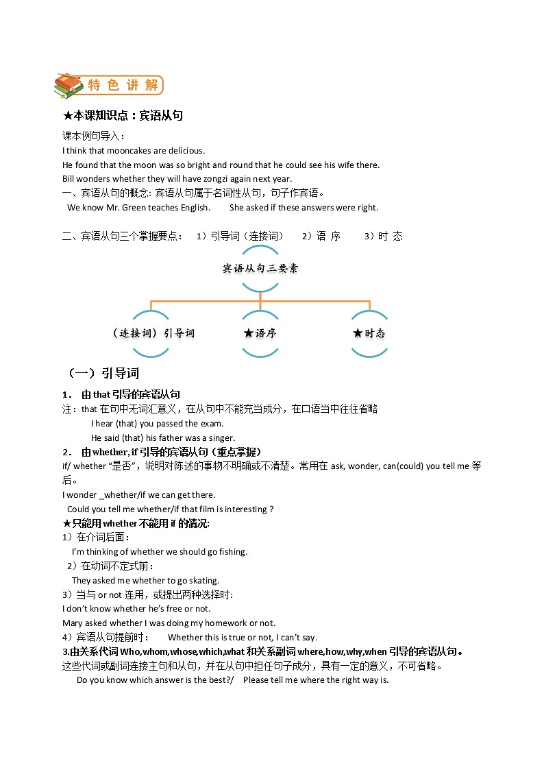中考英语语法复习——宾语从句知识点归纳及练习（无答案）02