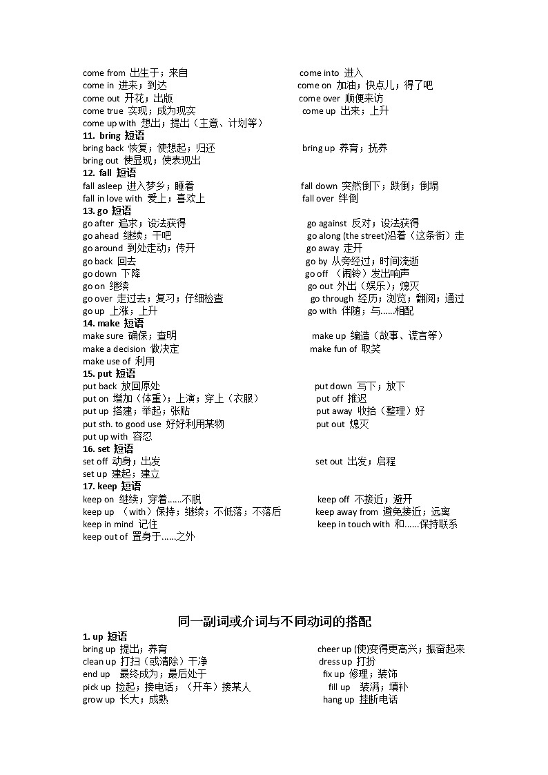 2022年中考英语常考动词搭配第2页