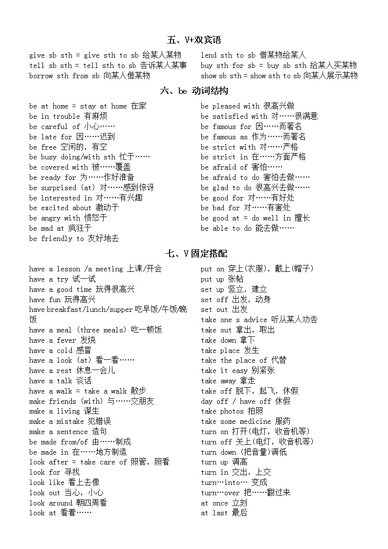 2022年中考英语动词短语类型整理（共八类）02