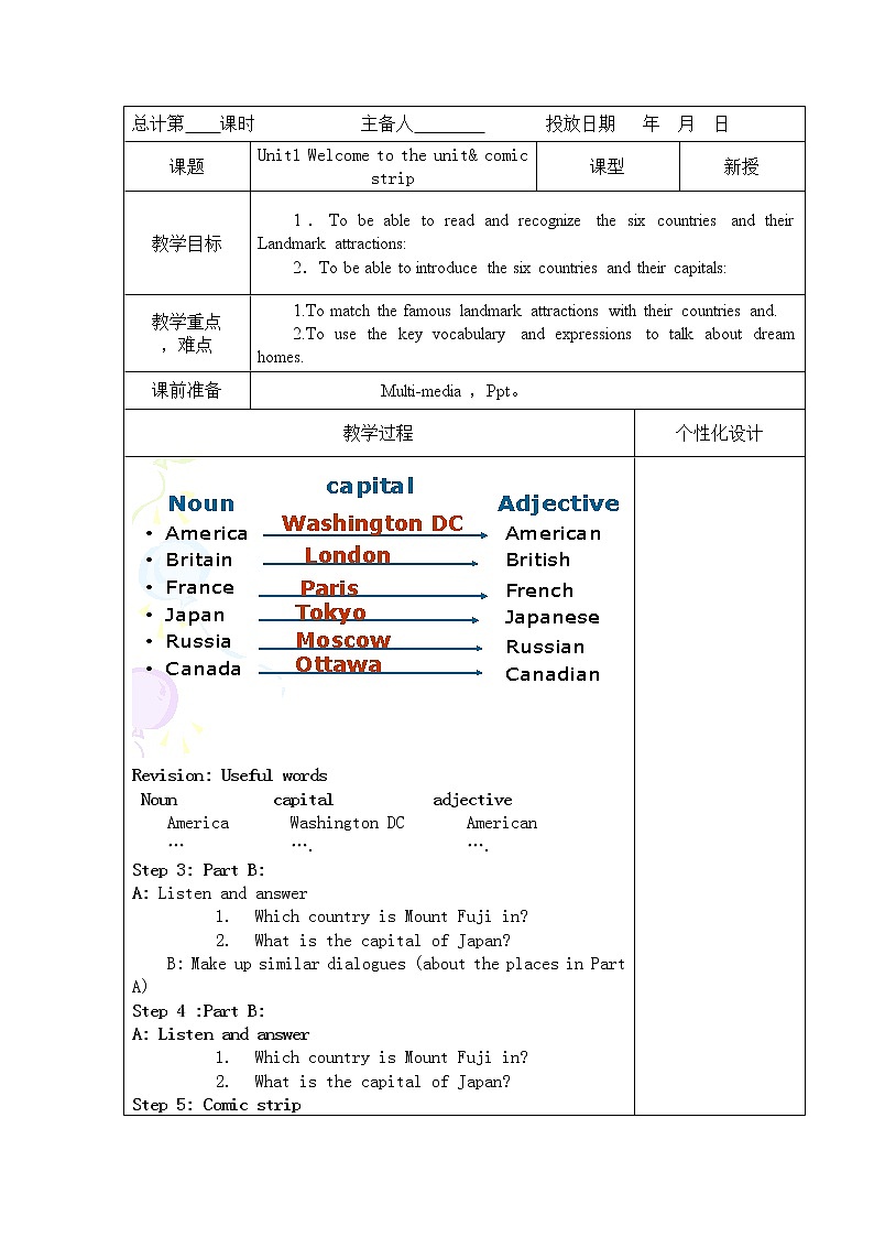 牛津译林版英语 七年级下册 Unit 1 Dream homes  Welcome to the unit   教案第1页