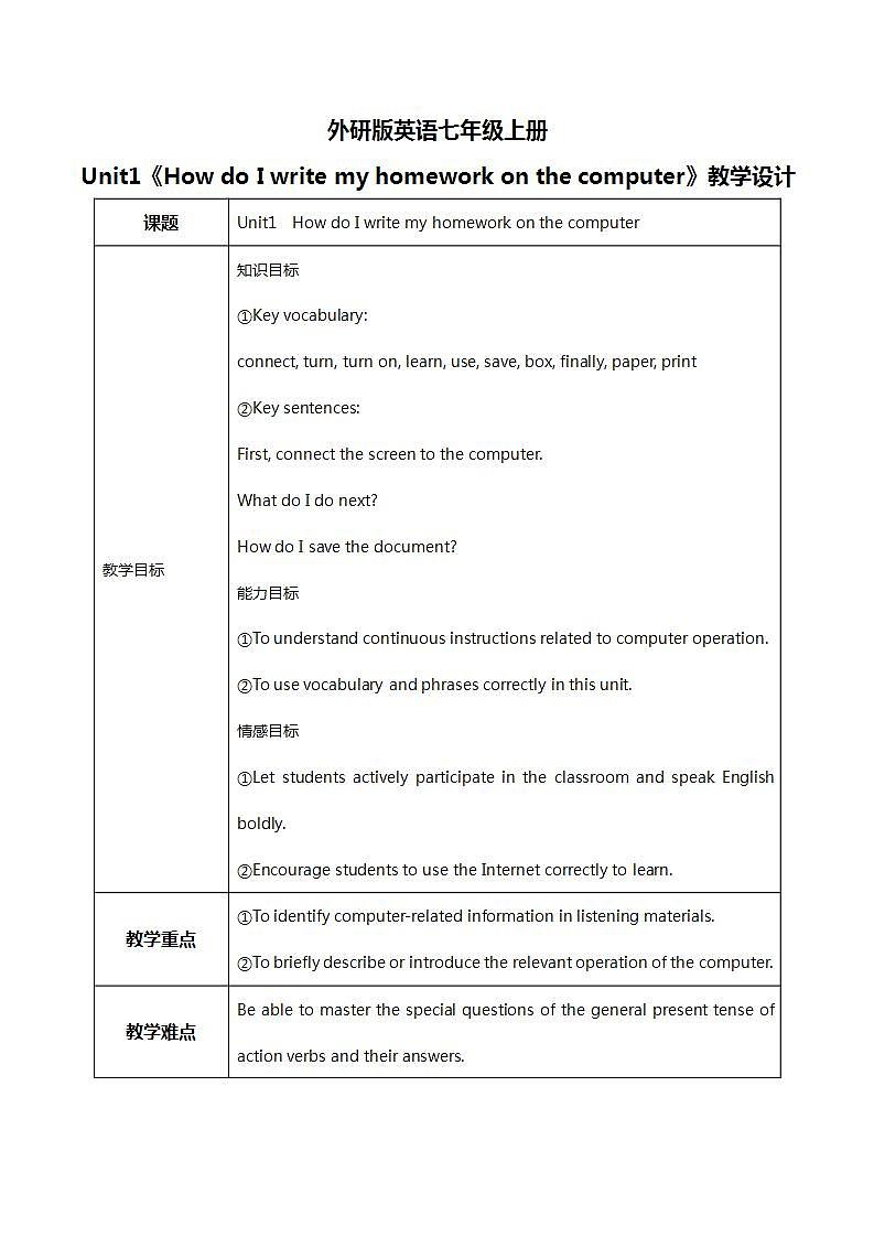 Module7 Unit1 How do I write my homework on the computer 课件 PPT+教案01