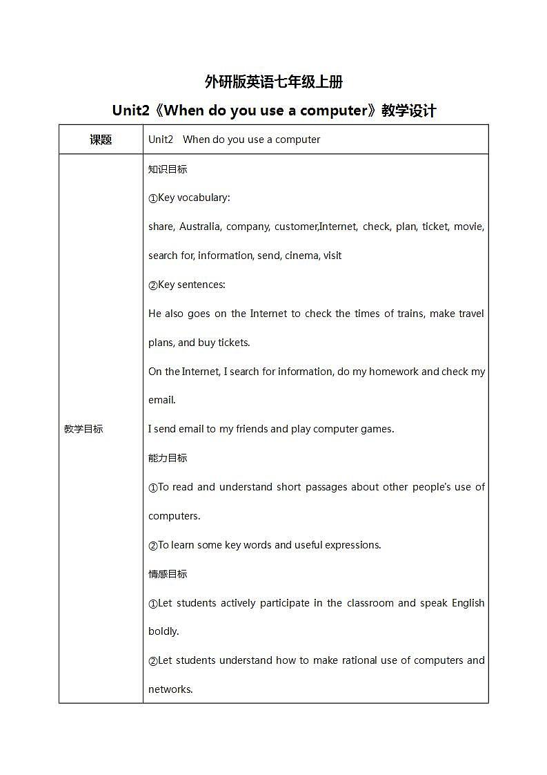 Module7 Unit2 When do you use a computer  课件 PPT+教案01
