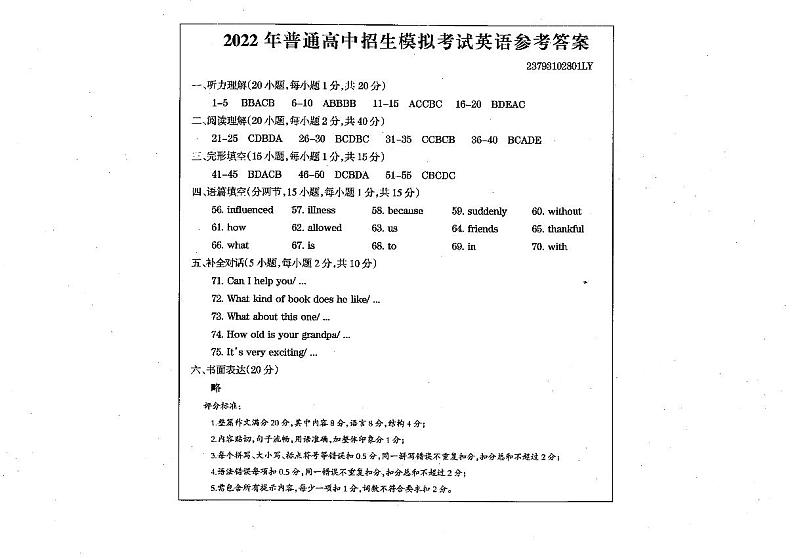 2022年河南省周口市鹿邑县九年级中考招生模拟考试英语试题（含答案含听力）01