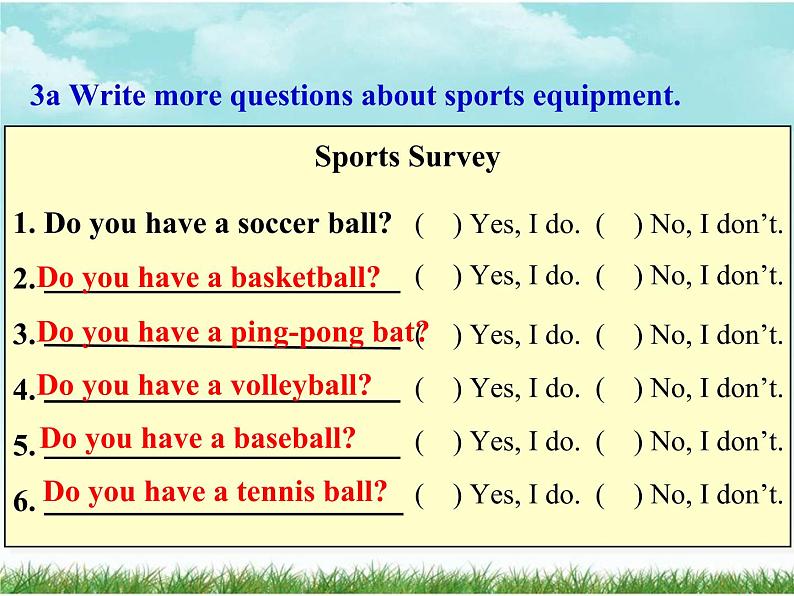 2021-2022学年人教版七年级英语上册Unit5DoyouhaveasoccerballSectionB3a-selfcheck课件第4页