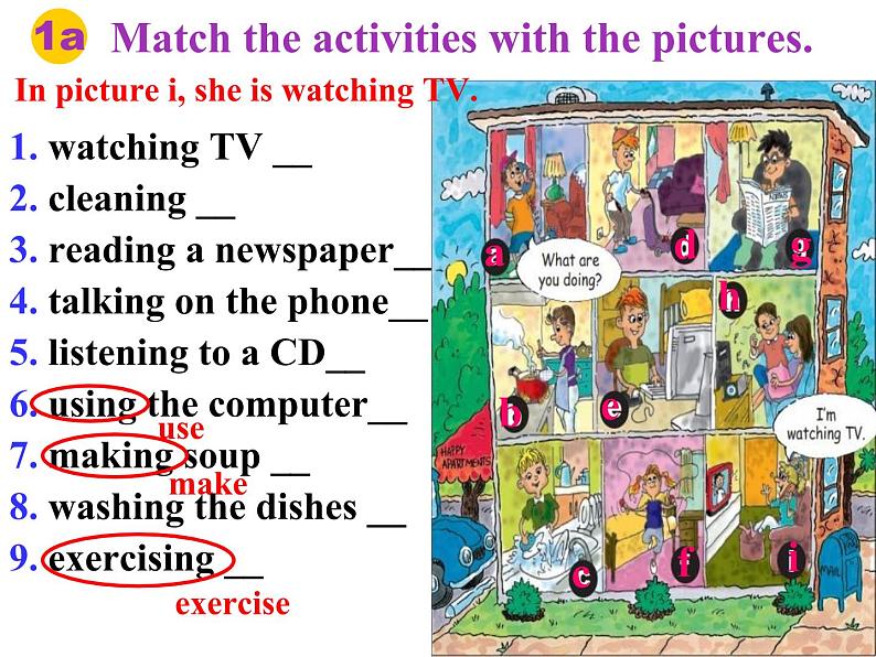 Unit 6 I 'm watching TV. Section A 1a-1c课件14张人教版英语七年级下册第6页