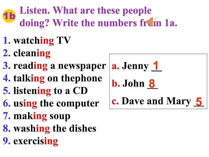 Unit 6 I 'm watching TV. Section A 1a-1c课件14张人教版英语七年级下册第7页