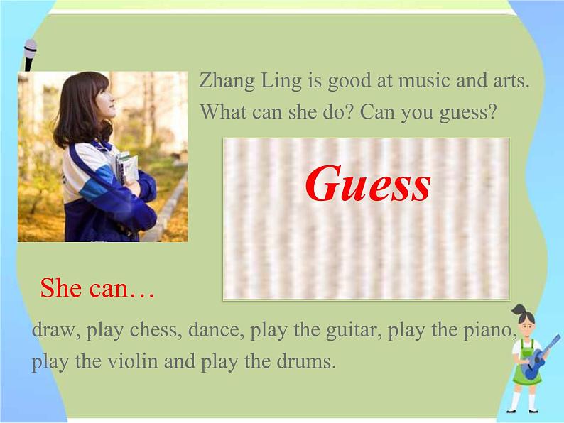 2021-2022学年人教版英语七年级下册Unit 1  Can you play the guitar?SectionB3a—3bSelfcheck课件第3页