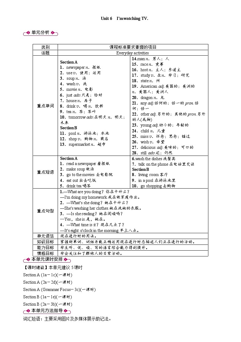 人教版七年级下册Unit 6 I 'm watching TV-Section A（1a_2d）教案第1页