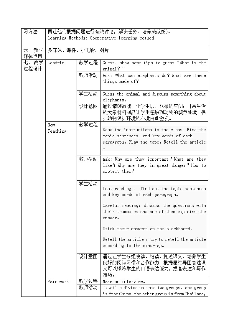 Unit5 Why do you like pandas？Section B（2a-2c） 教学设计（表格式）02