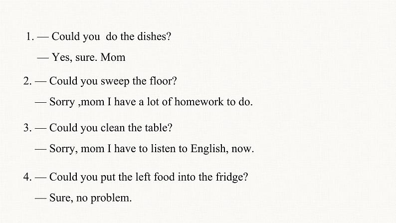 Unit 3 Could you please clean your room？ Section A Grammar focus 课件(共25张PPT)07