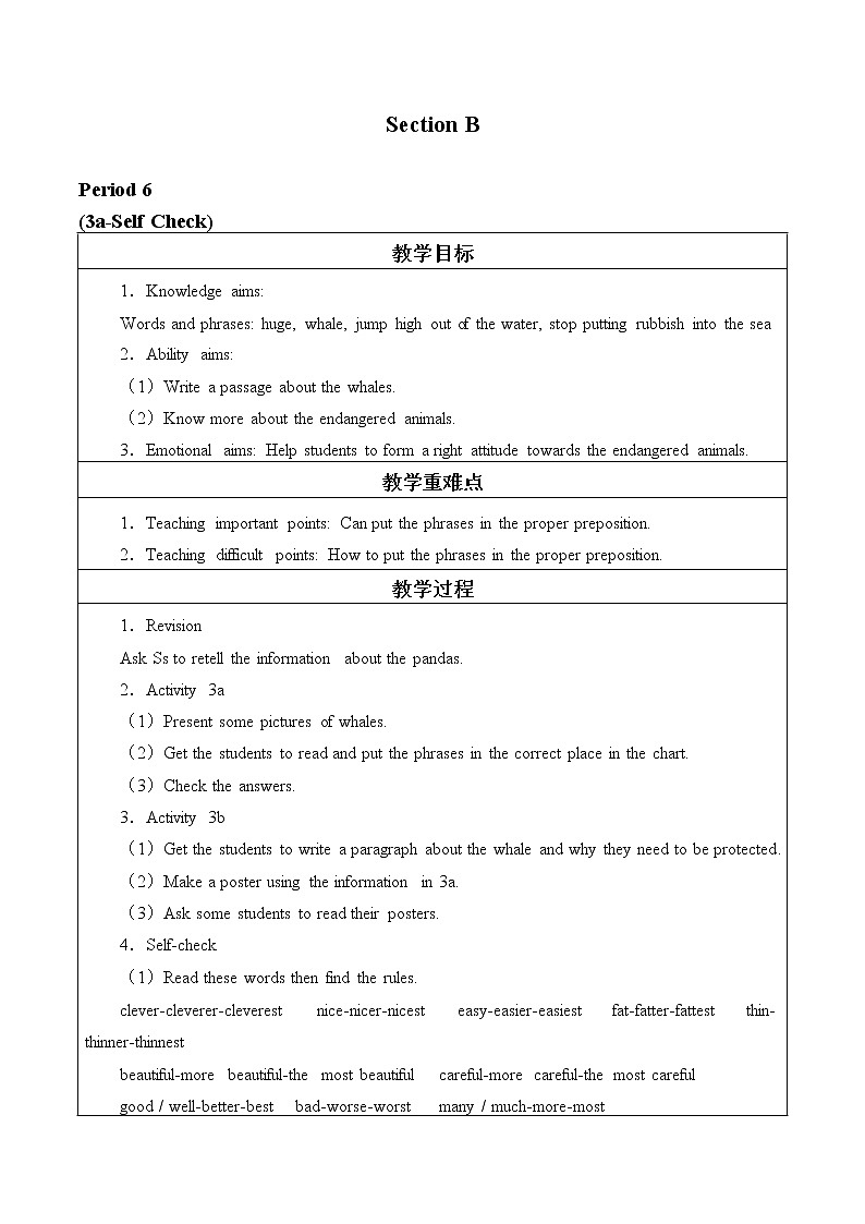 Unit 7 What’s the highest mountain in the world_ Section B 3a-Self Check（表格式教案）第1页