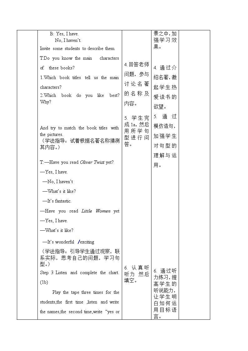 Unit 8 Have you read Treasure Island yet_ SectionA1a-2c 表格式教案02