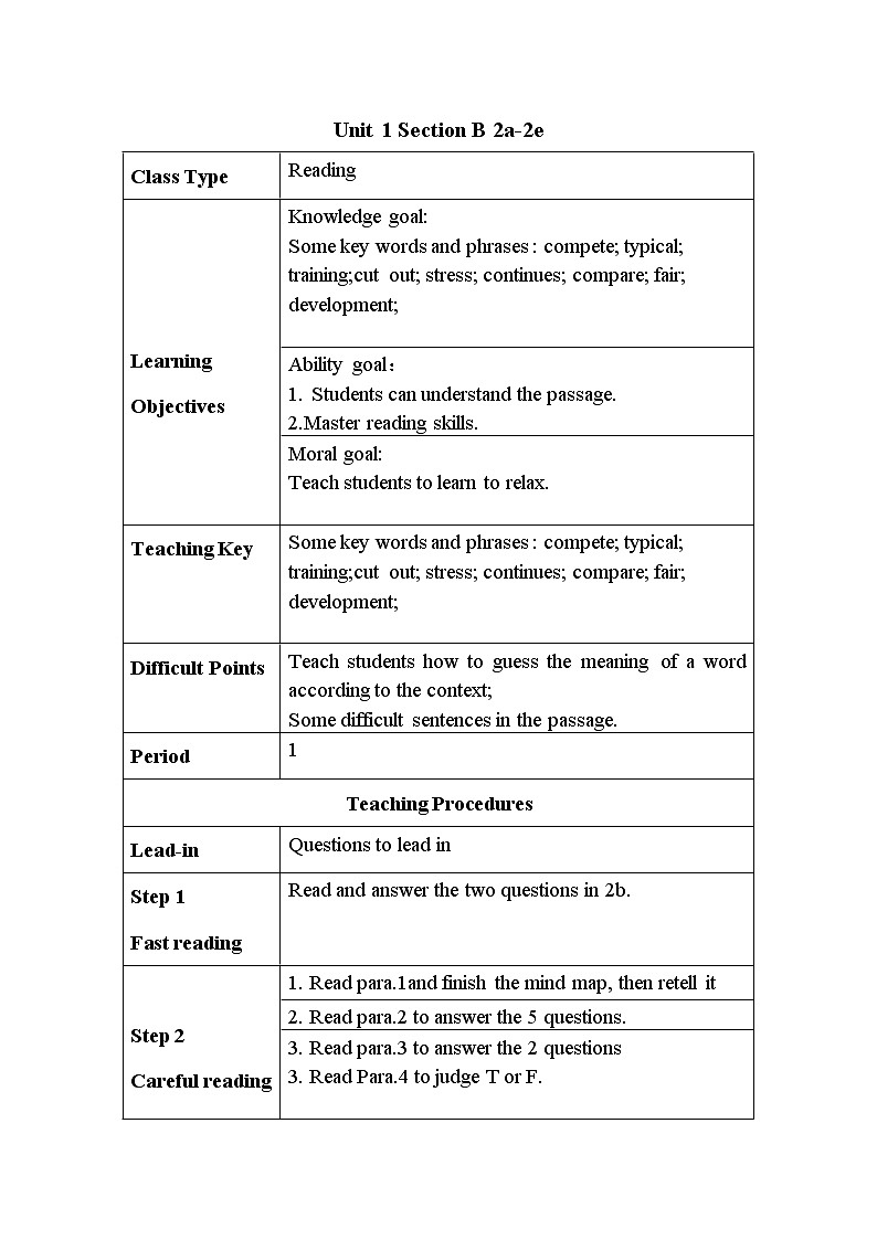 Unit 4 Why don't you talk to your parents？Section B-reading（表格式教案）01
