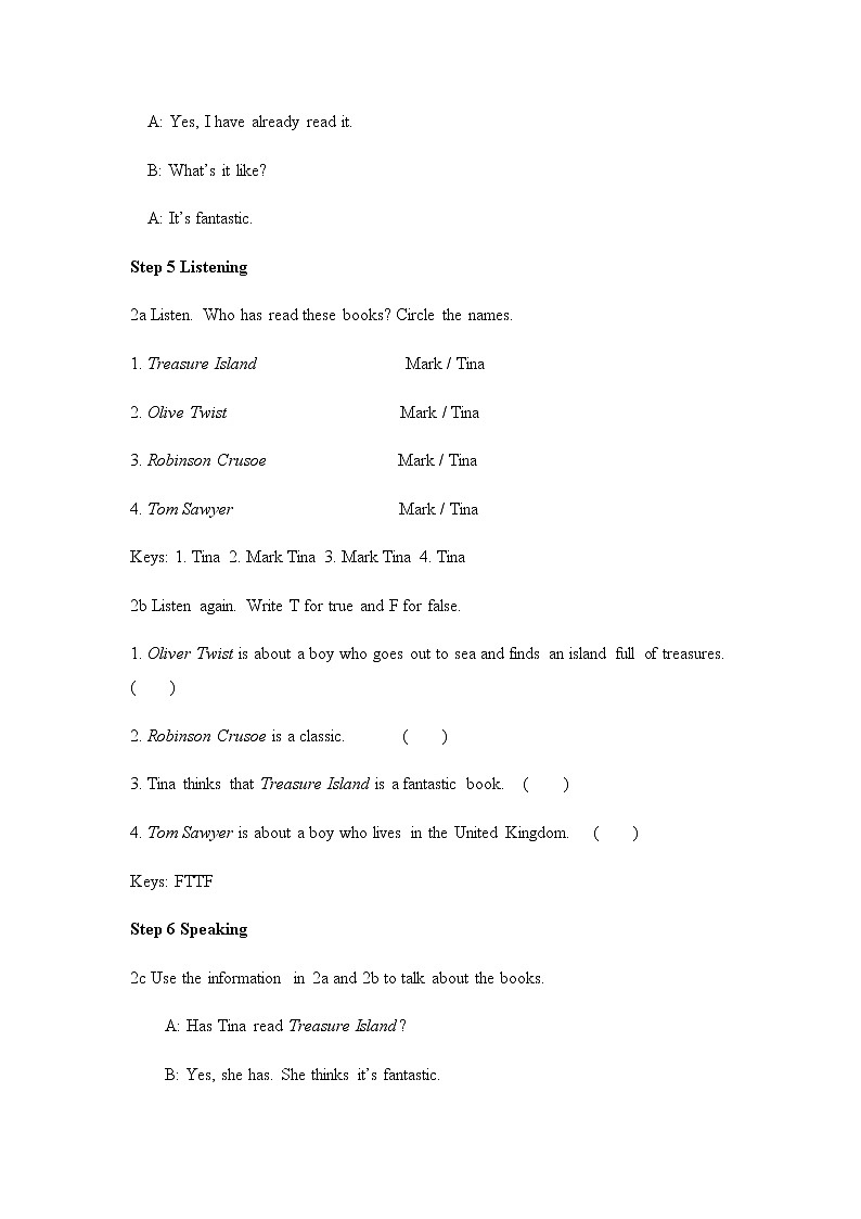Unit 8 Have you read Treasure Island yet_ Section A 1a-2d教案2021-2022学年人教版英语八年级下册第3页