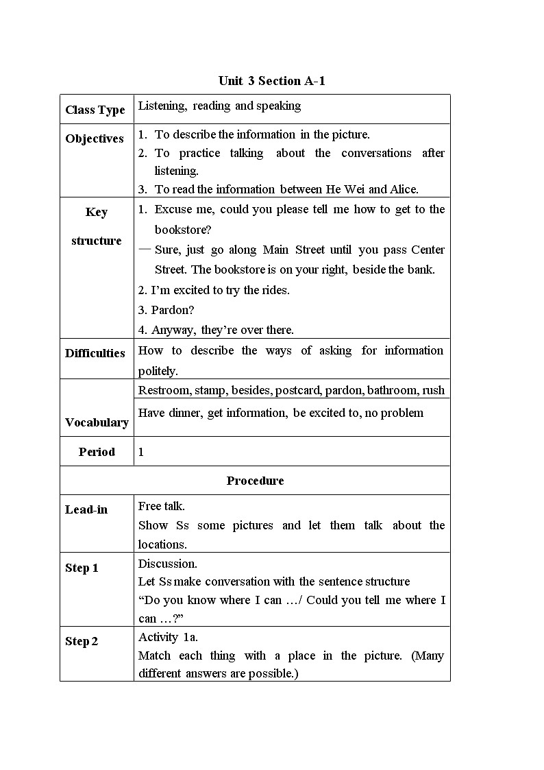 人教版九年级英语Unit3sectionA-1教案设计第1页
