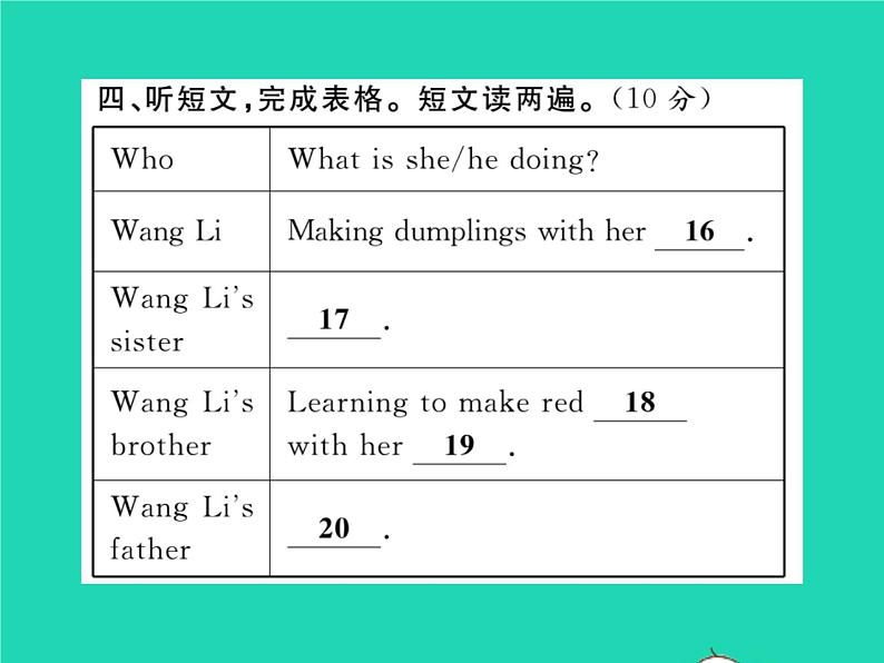 外研版英语七年级上 Module 10 Spring Festival习题课件（10份打包）08