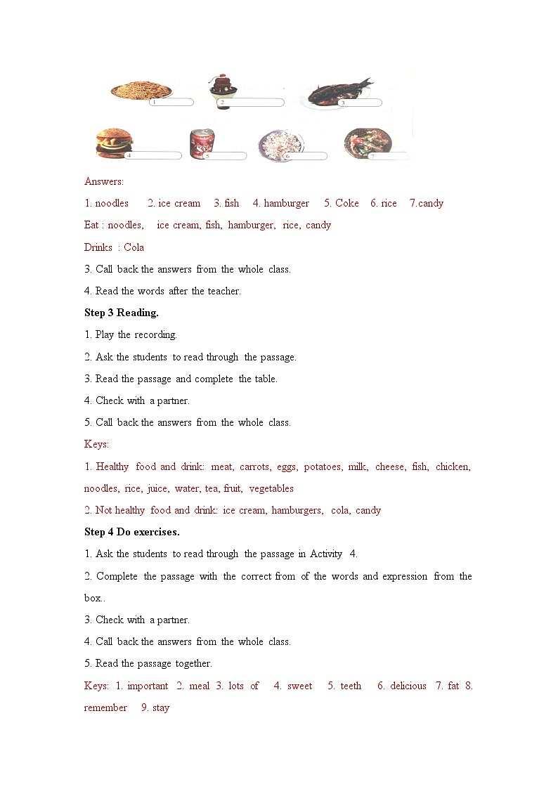 外研版七上：Module 4 unit2 Is your food and drink healthy？.教案第2页