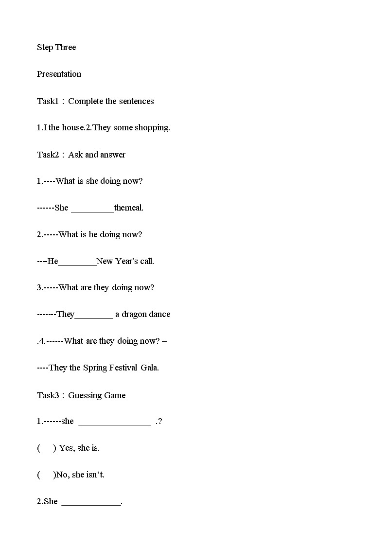 外研版英语七年级上册Module10 Spring Festival Unit3 Language in use 教学设计03