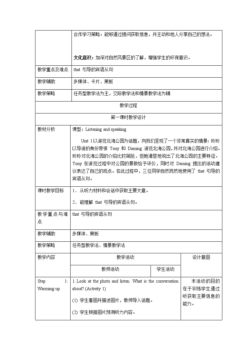 Module 8 Time off  Unit1  I can hardly believe we are in the city centre 表格式教案02