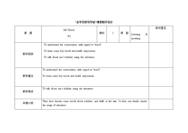 外研版英语九年级下册：Module1Unit1Wetouredthecitybybusandbytaxi．教学设计第1页