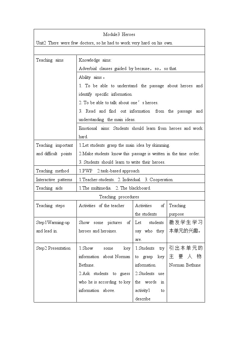 外研版九年级上册 Module 3 unit2 There were doctors so he had to work very hard on his own.教案01