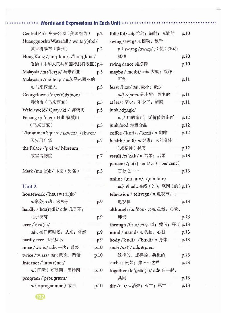 人教版英语八年级上册单词表第2页