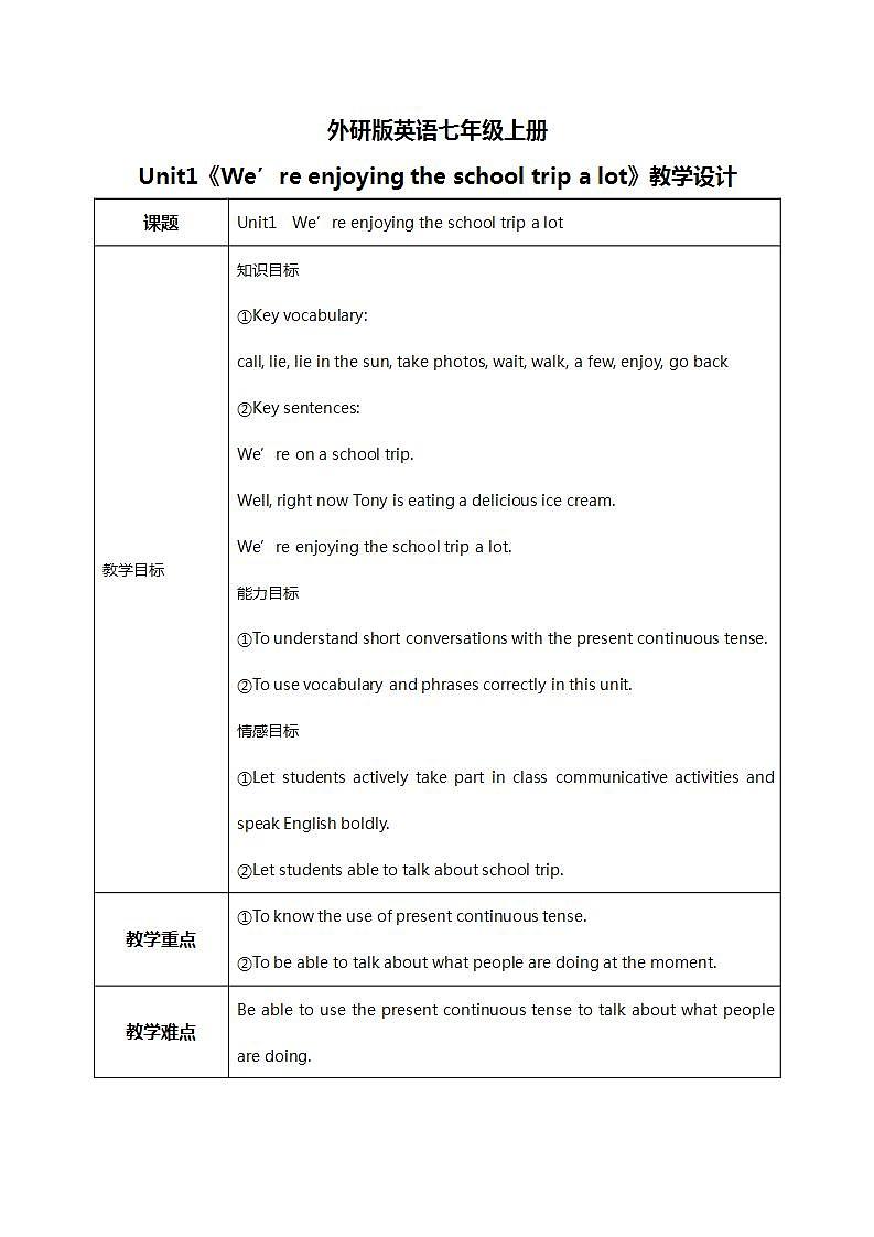 Module9 Unit1 We’re enjoying the school trip a lot 课件 PPT+教案01