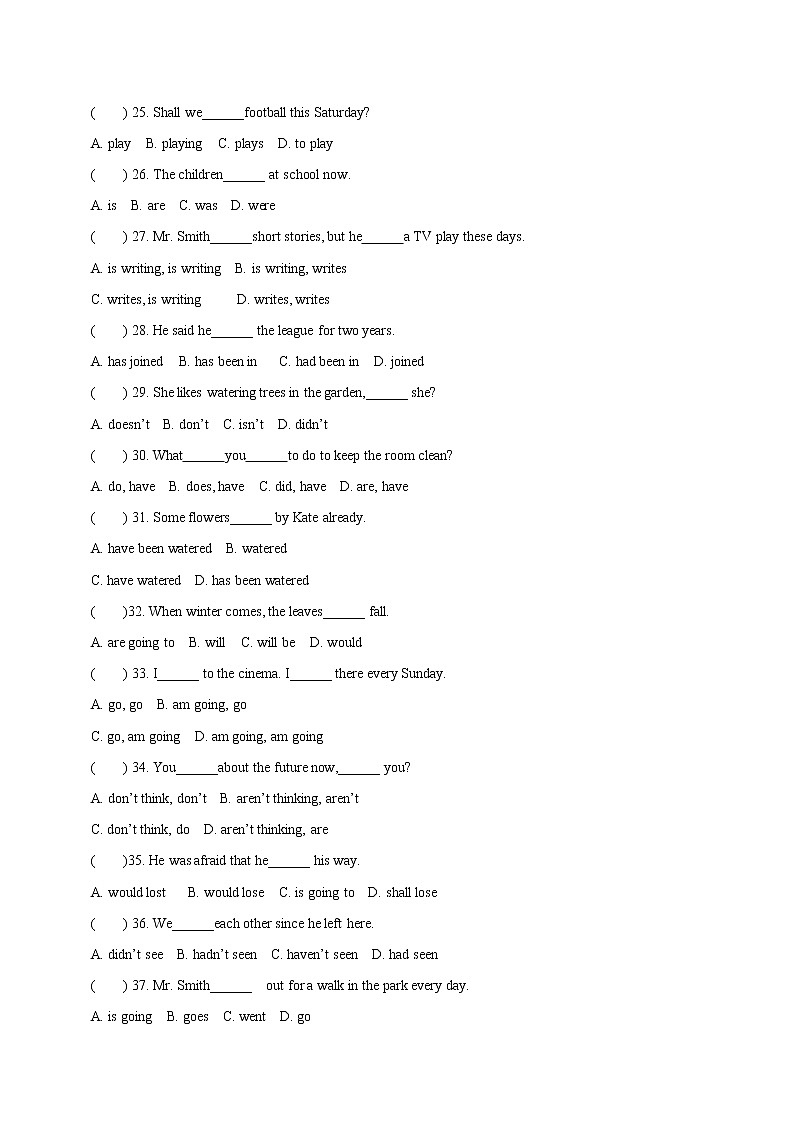 2022中考英语复习——动词的时态、语态专题 精选通关练习  (有答案)第3页